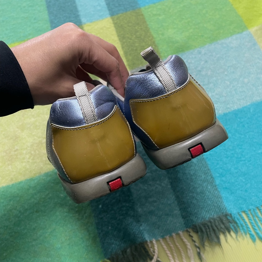 Prada Sport SS2000 technical cut-out slip-on trainers in a metallic blue/silver - Picture 4 of 9